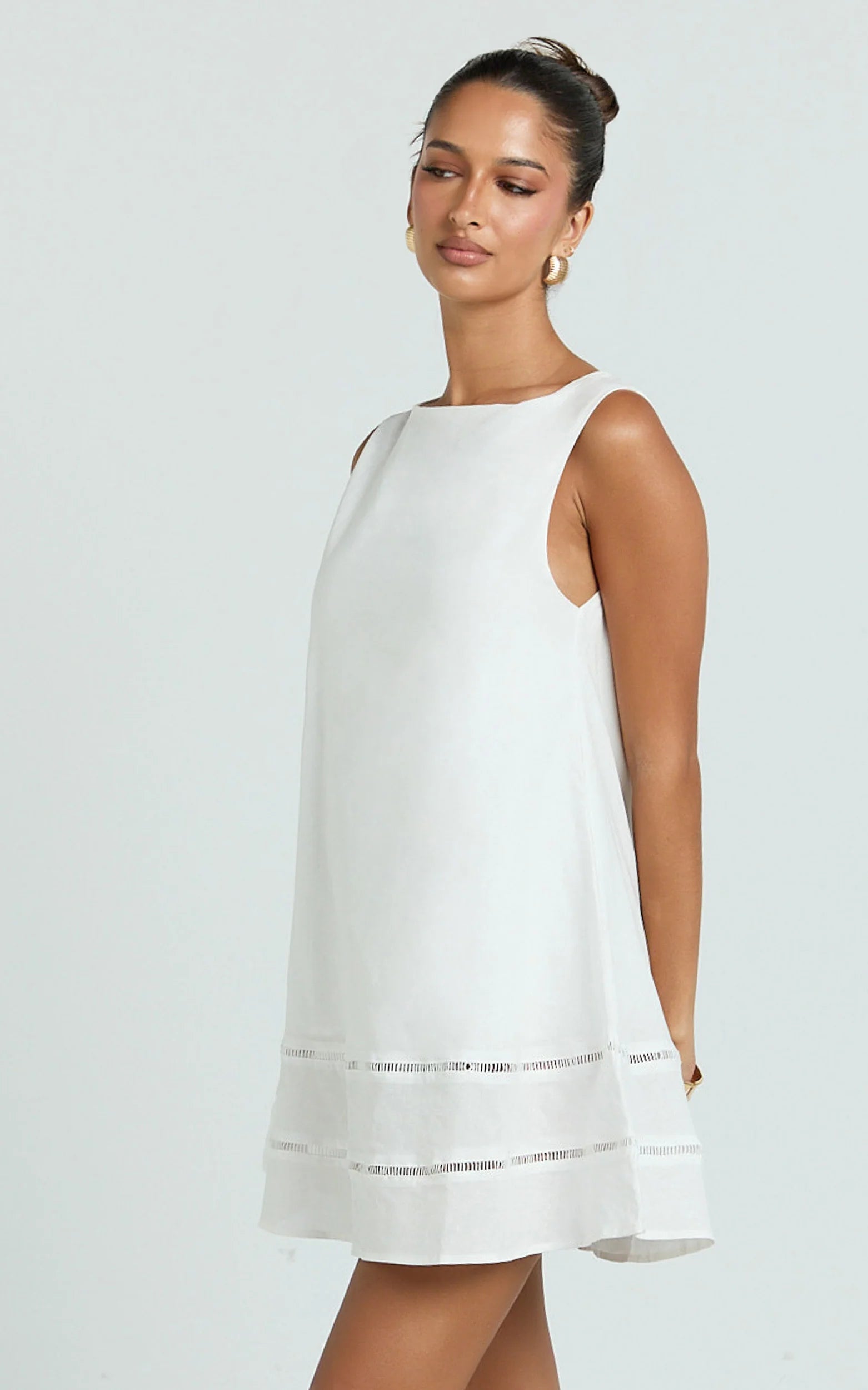 High Neck Sleeveless A Line Dress in White