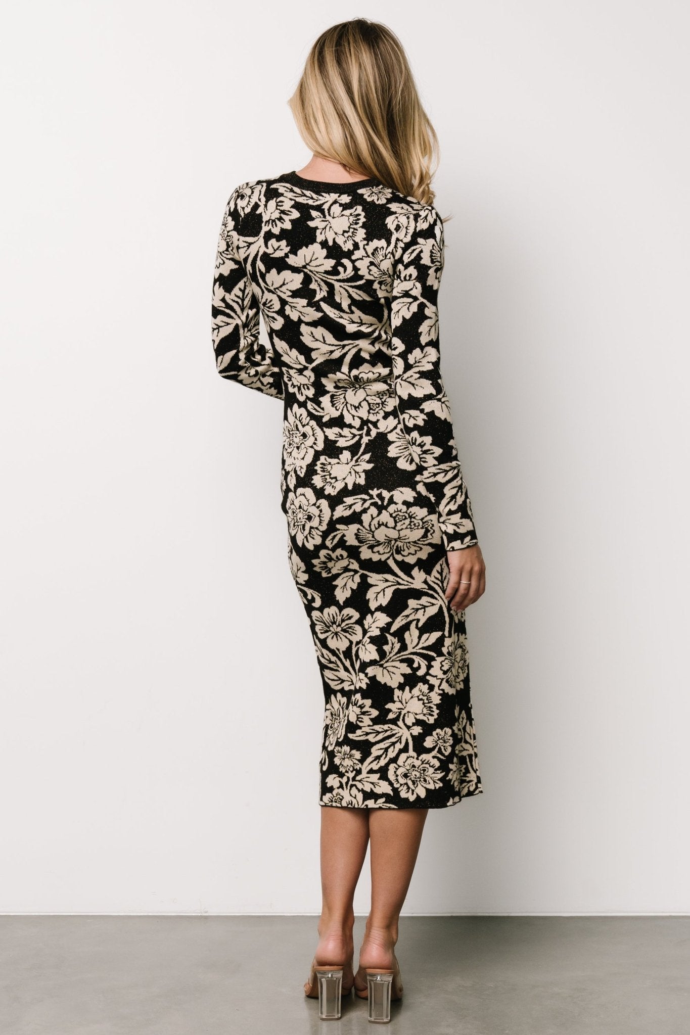 marci sweater dress | black + ivory floral