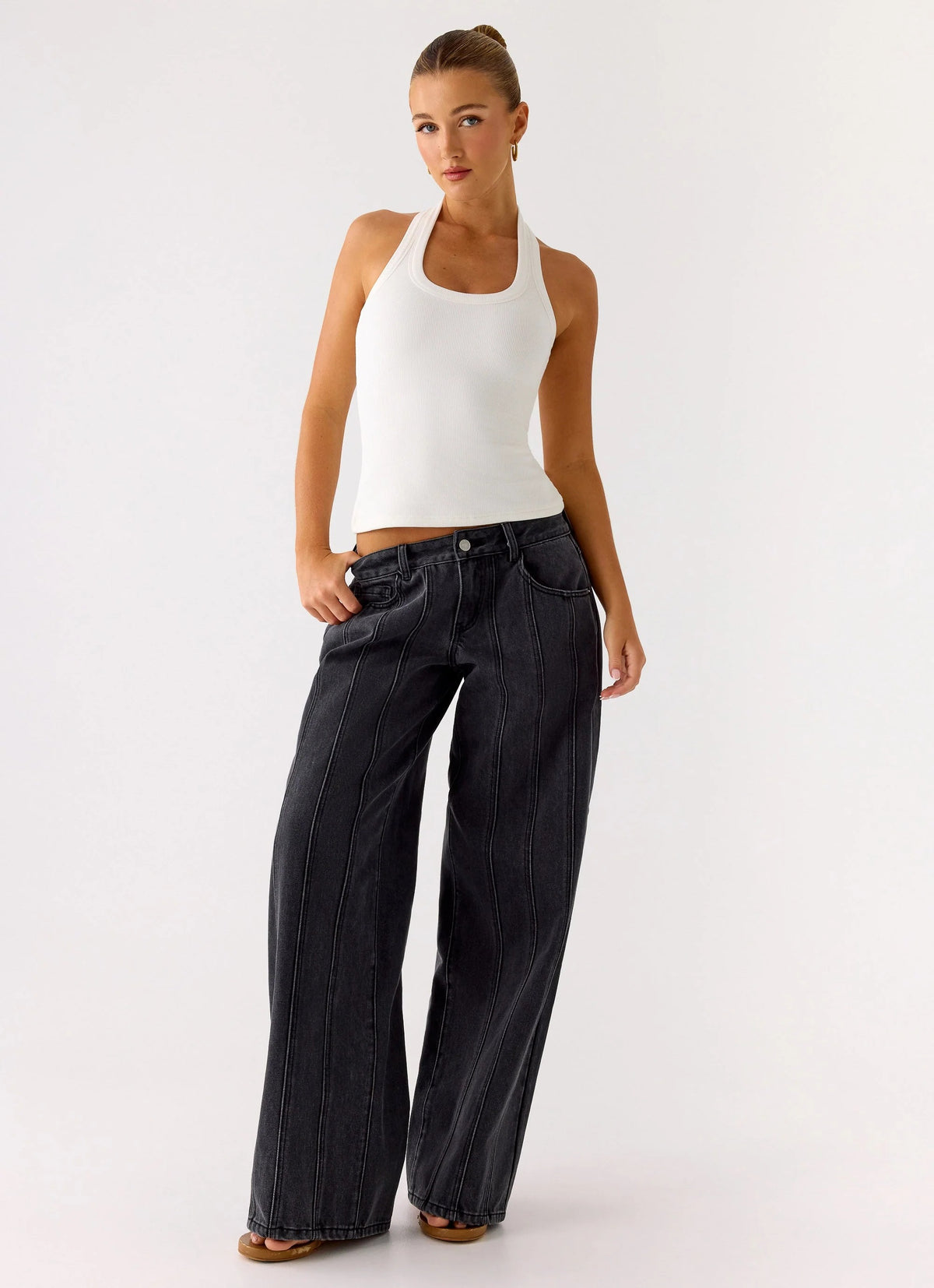 Johnny Low Rise Wide Leg Jeans - Grey Charcoal