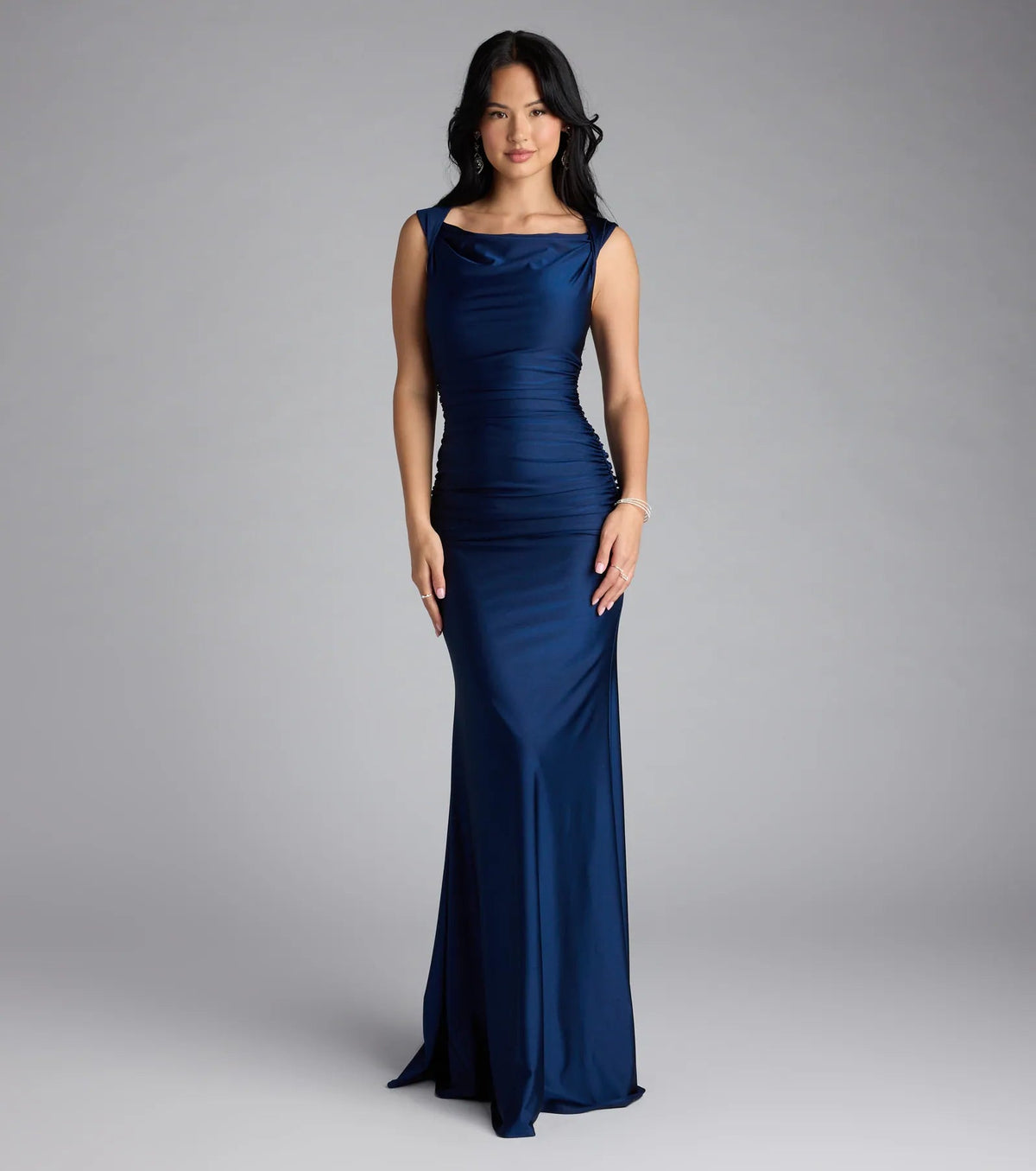 blanca boat neck mermaid formal dress