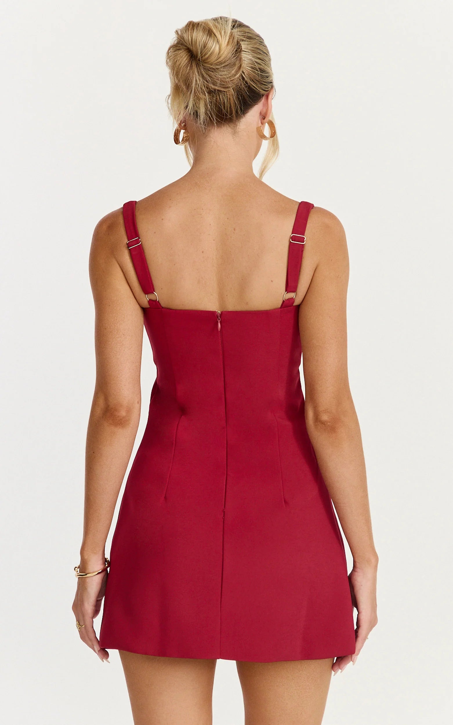 Plunge V Neck A Line Dress in Cherry Red