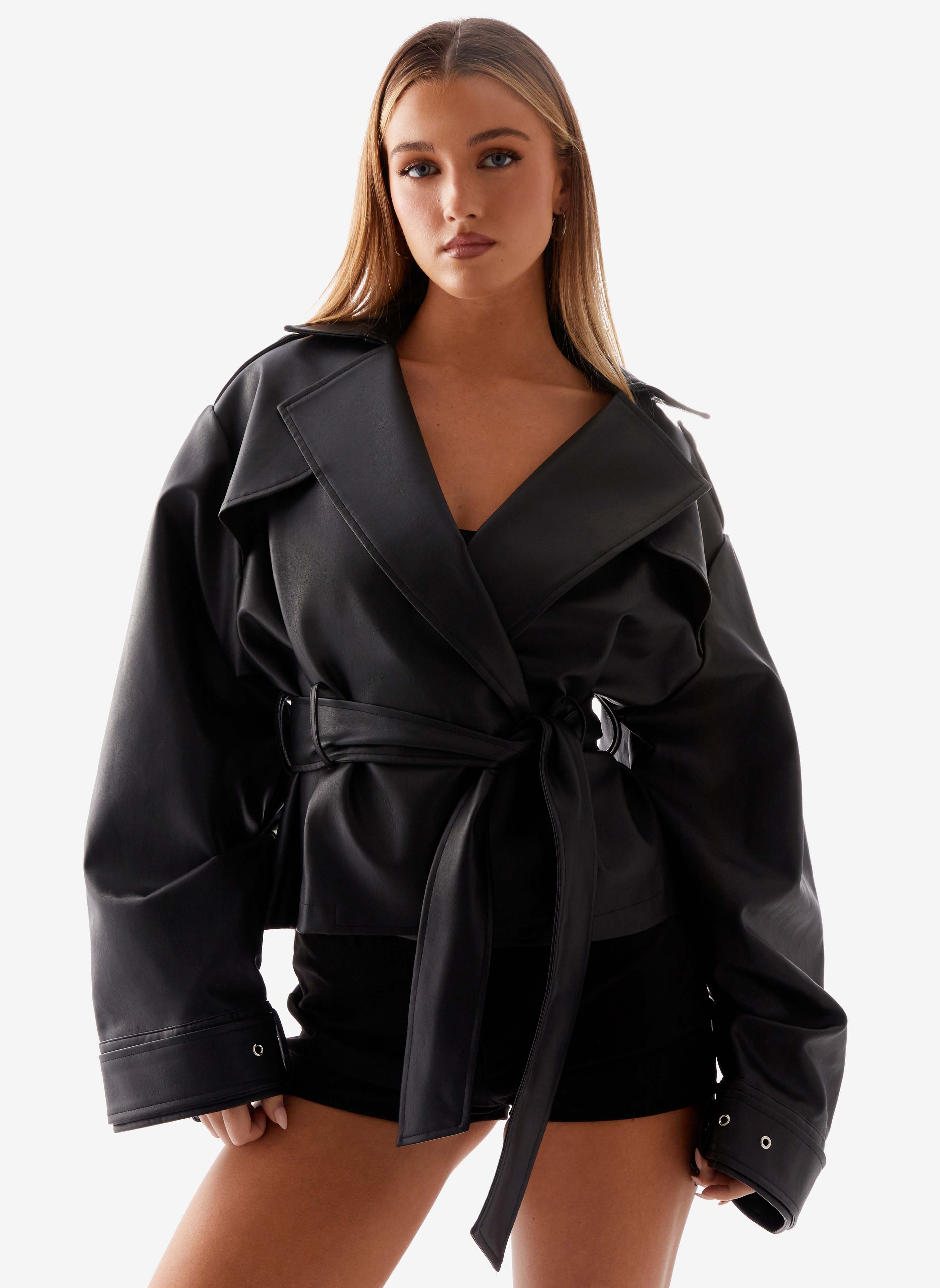 Midtown Leather Trench - Black