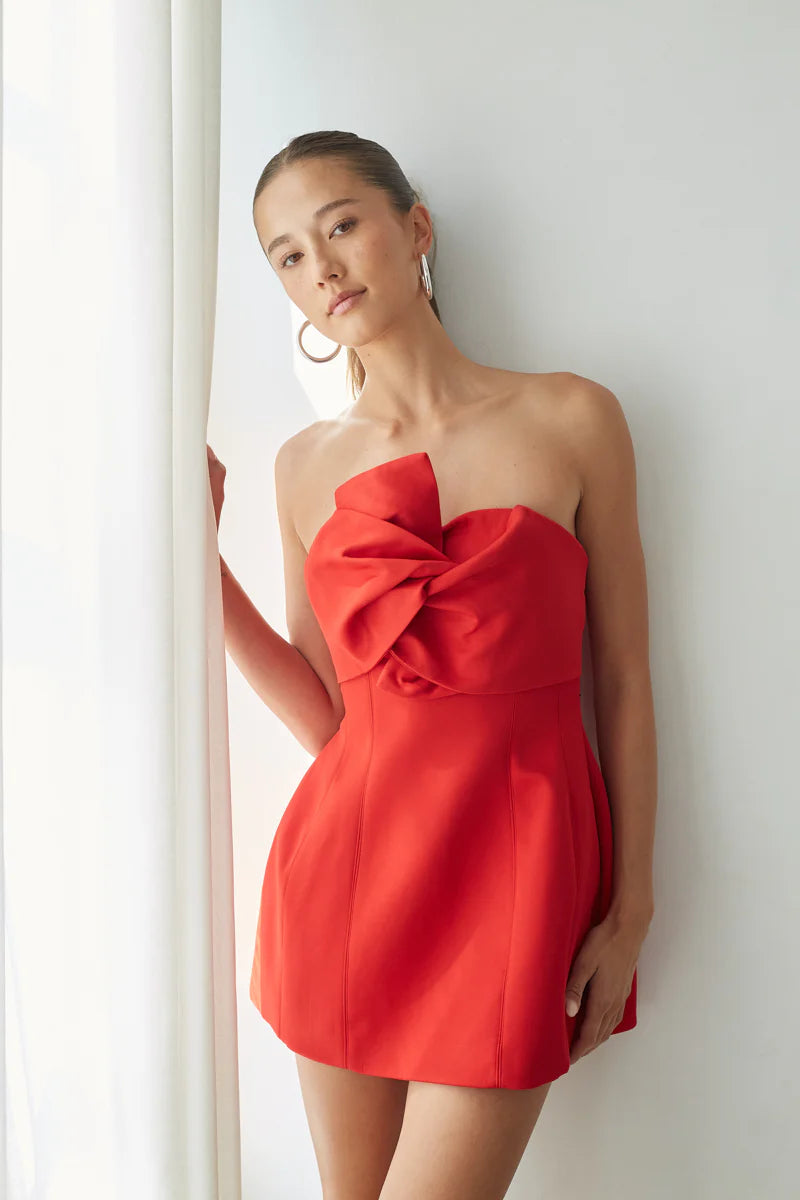 alix twist front bubble mini dress