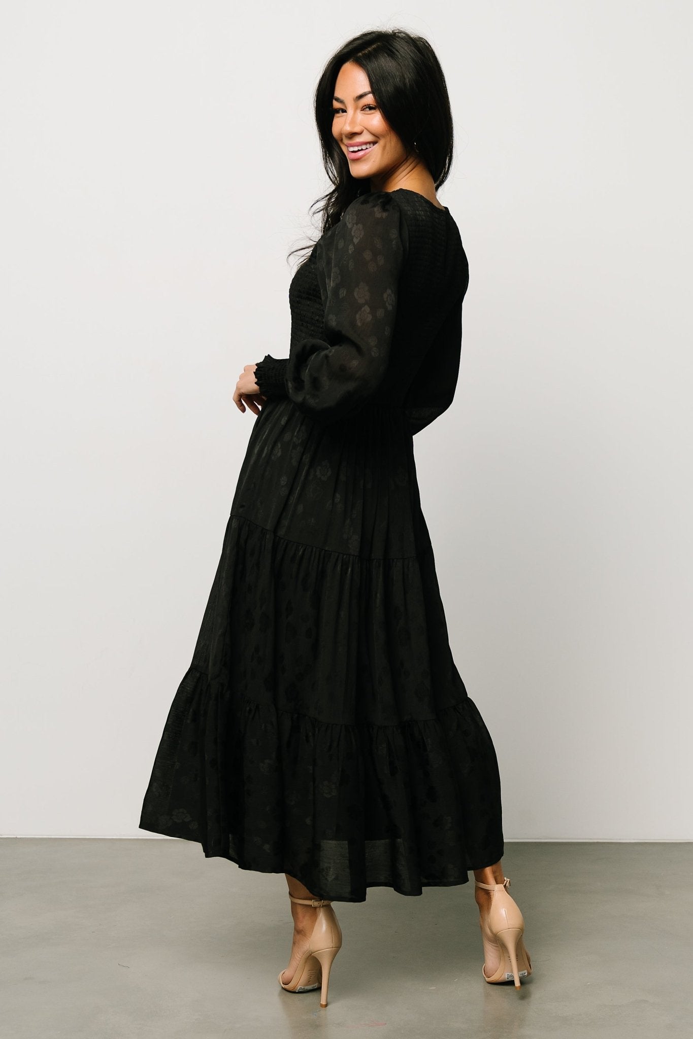 stockholm smocked dress | black