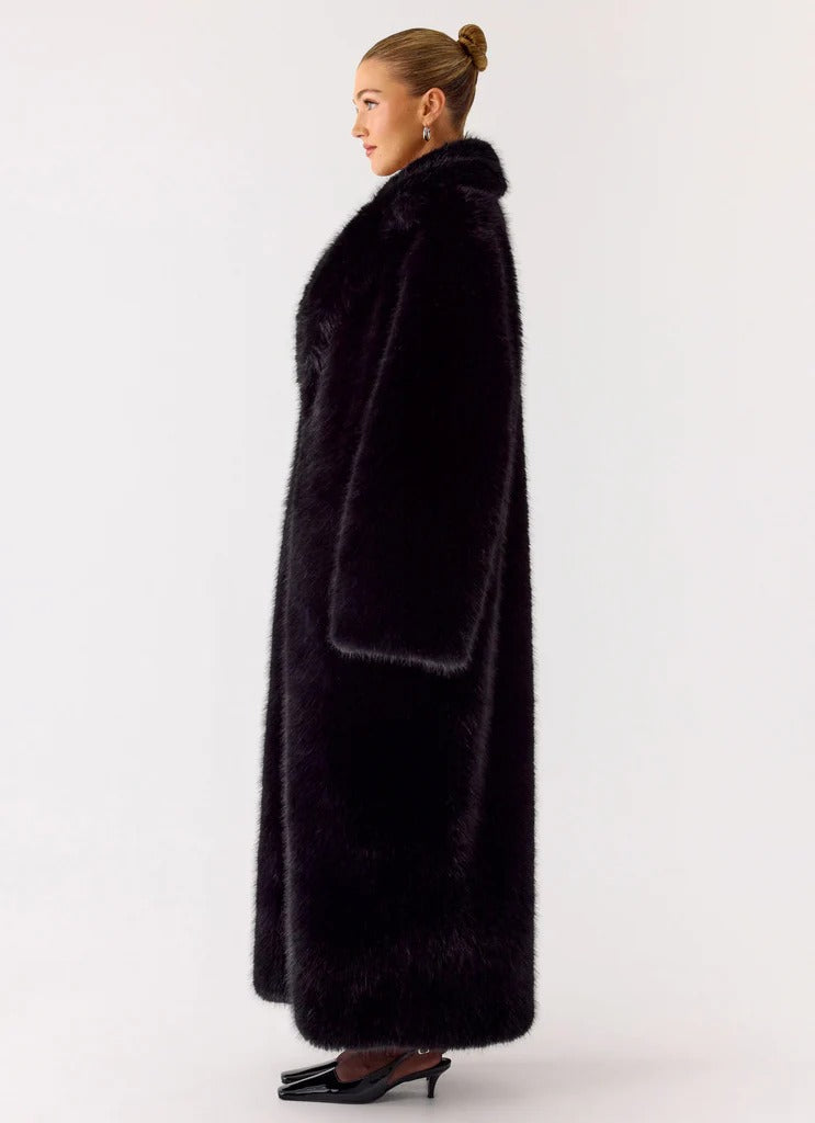 Kamil Faux Fur Maxi Coat - Black